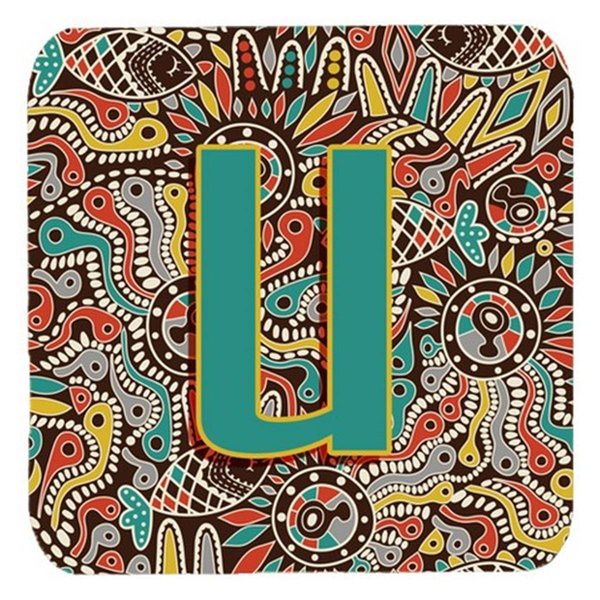 Carolines Treasures Letter U Retro Tribal Alphabet Initial Foam Coasters- Set of 4 CJ2013-UFC